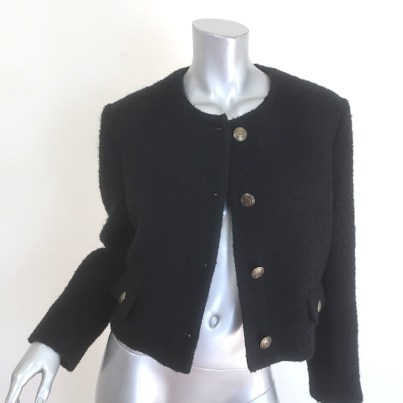 Sandro Wallace Cropped Tweed Jacket Black Cotton-Blend Size 42 NEW