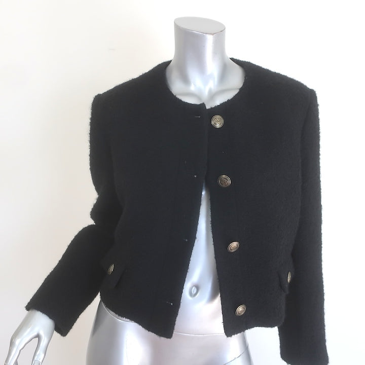 Sandro Wallace Cropped Tweed Jacket Black Cotton-Blend Size 42 NEW