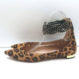 Claudia Schiffer x Aquazzura Studded Ankle Strap Leopard Pony Hair Flats Size 40