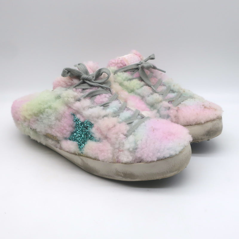 Golden Goose Superstar Sabot Glitter-Star Tie Dye Shearling Sneakers Size 40