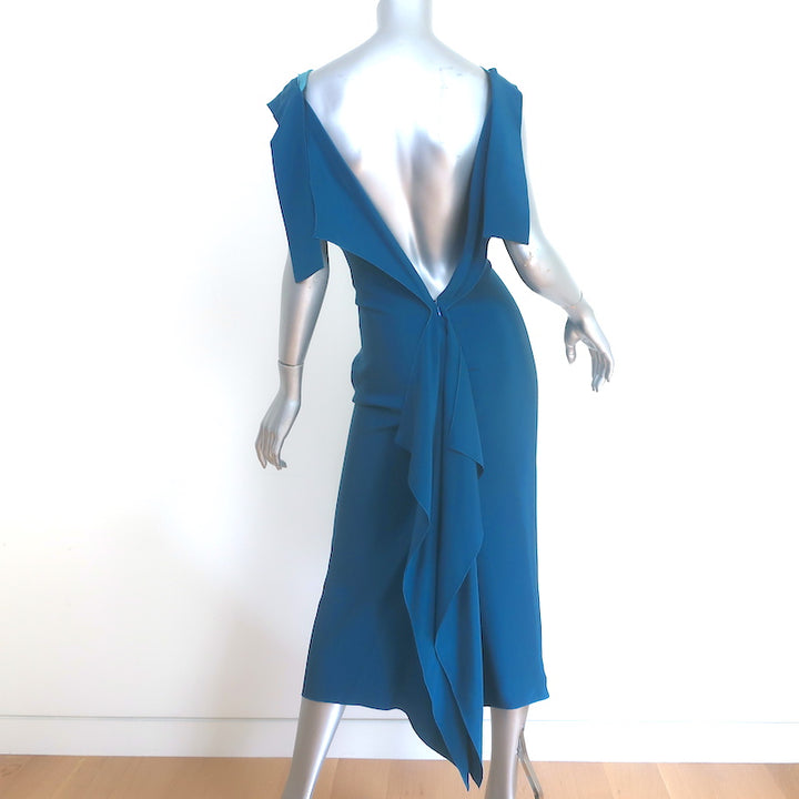 Roland Mouret Colorblock Sleeveless Midi Dress Turquoise Silk Size US 6