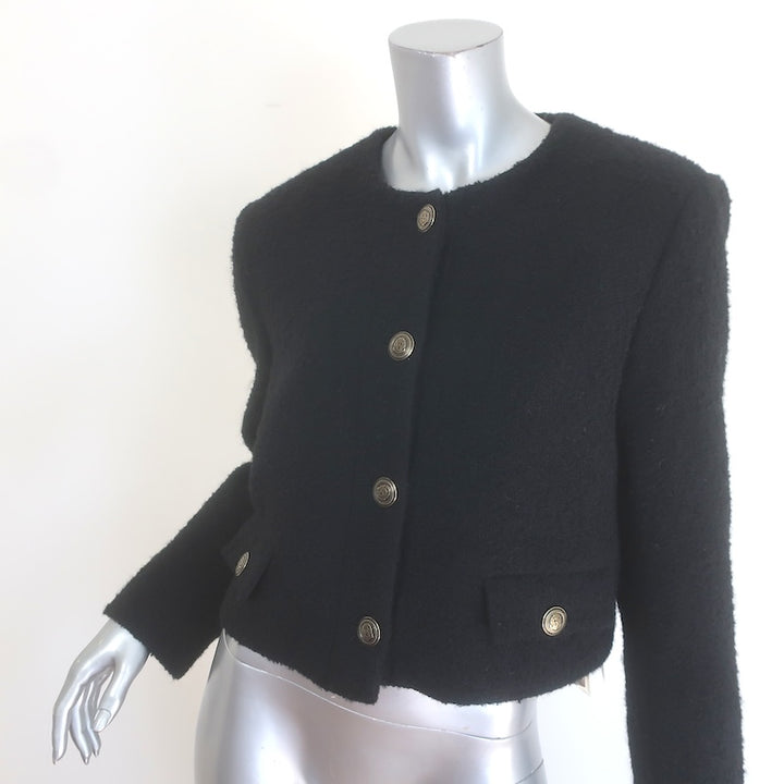 Sandro Wallace Cropped Tweed Jacket Black Cotton-Blend Size 42 NEW