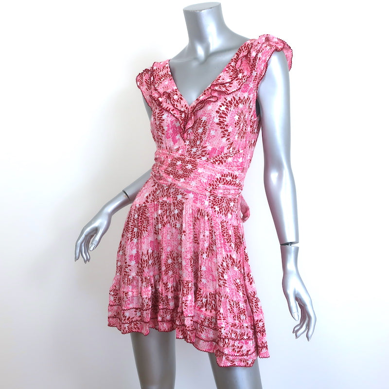Poupette St Barth Della Tie-Waist Mini Dress Pink Sunflower Size Extra Small