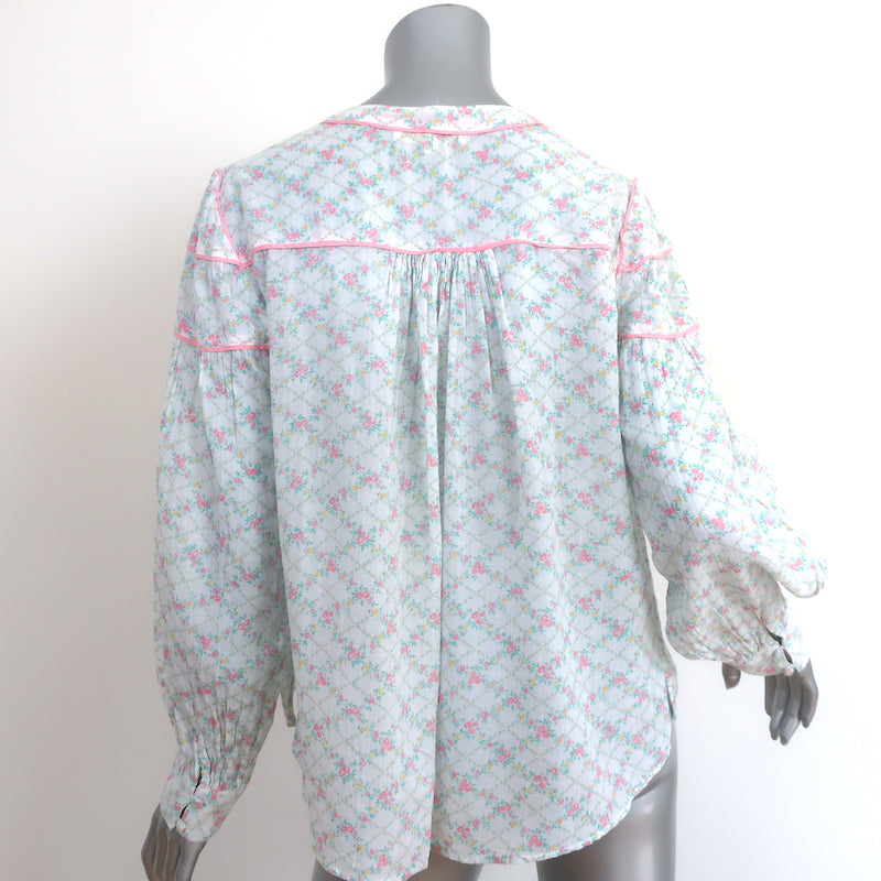 LoveShackFancy Prairie Peasant Blouse White Floral Print Cotton Size Medium