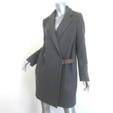 Brunello Cucinelli Leather-Buckle Coat Anthracite Wool-Cashmere Size 40