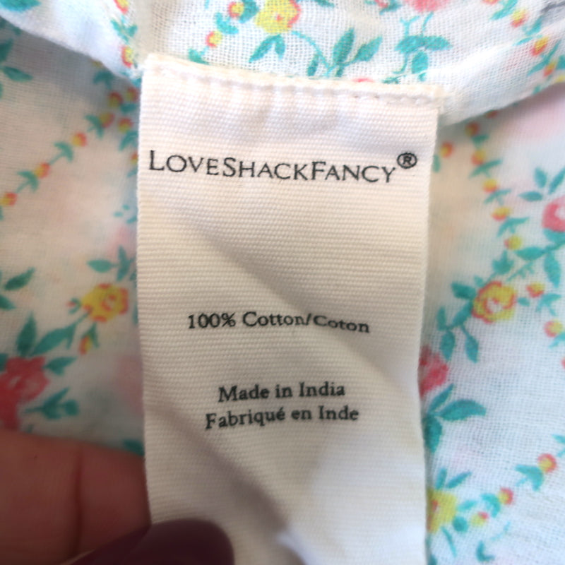 LoveShackFancy Prairie Peasant Blouse White Floral Print Cotton Size Medium