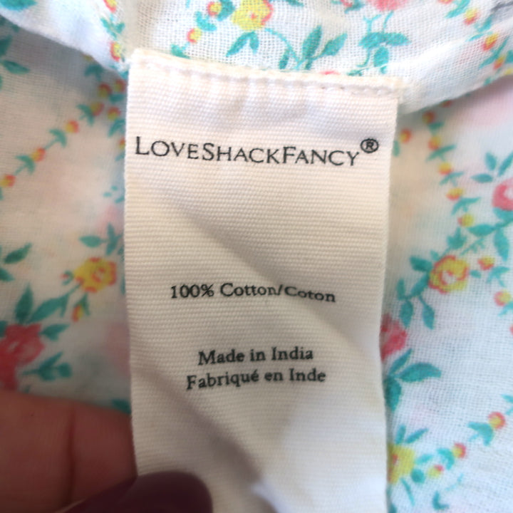 LoveShackFancy Prairie Peasant Blouse White Floral Print Cotton Size Medium