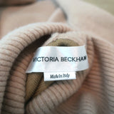 Victoria Beckham Turtleneck Sweater Dress Beige Colorblock Wool Knit Size Medium