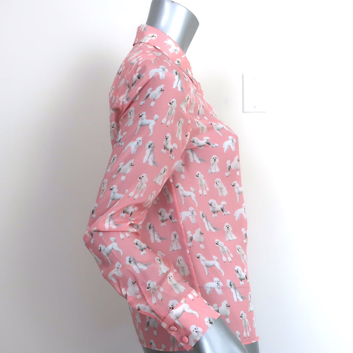 Alice + Olivia Button Down Blouse Willa Pink Poodle Print Silk Size Small NEW