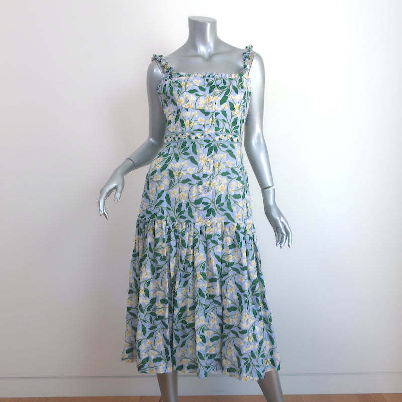 Agua by Agua Bendita Nispero Midi Dress Blue Gardenias Print Linen Siz Celebrity Owned Agua by Agua Bendita Nispero Midi Dress Blue Gardenias Print Linen Siz Celebrity Owned