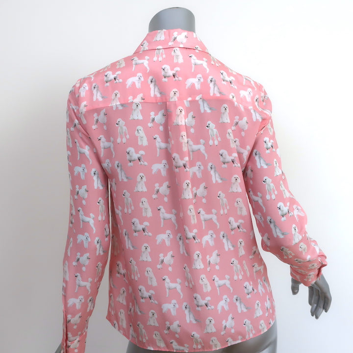 Alice + Olivia Button Down Blouse Willa Pink Poodle Print Silk Size Small NEW