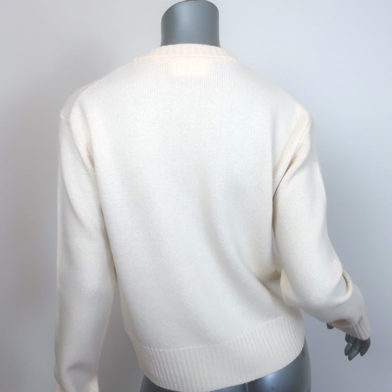 AMI Paris Ami De Coeur Embroidered Cardigan Cream Virgin Wool Size Large