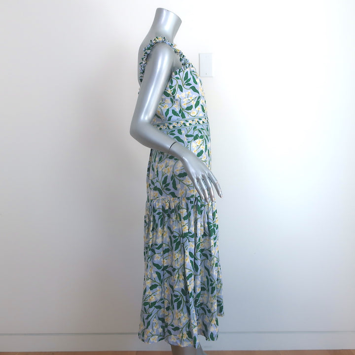 Agua by Agua Bendita Nispero Midi Dress Blue Gardenias Print Linen Size Medium
