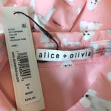 Alice + Olivia Button Down Blouse Willa Pink Poodle Print Silk Size Small NEW