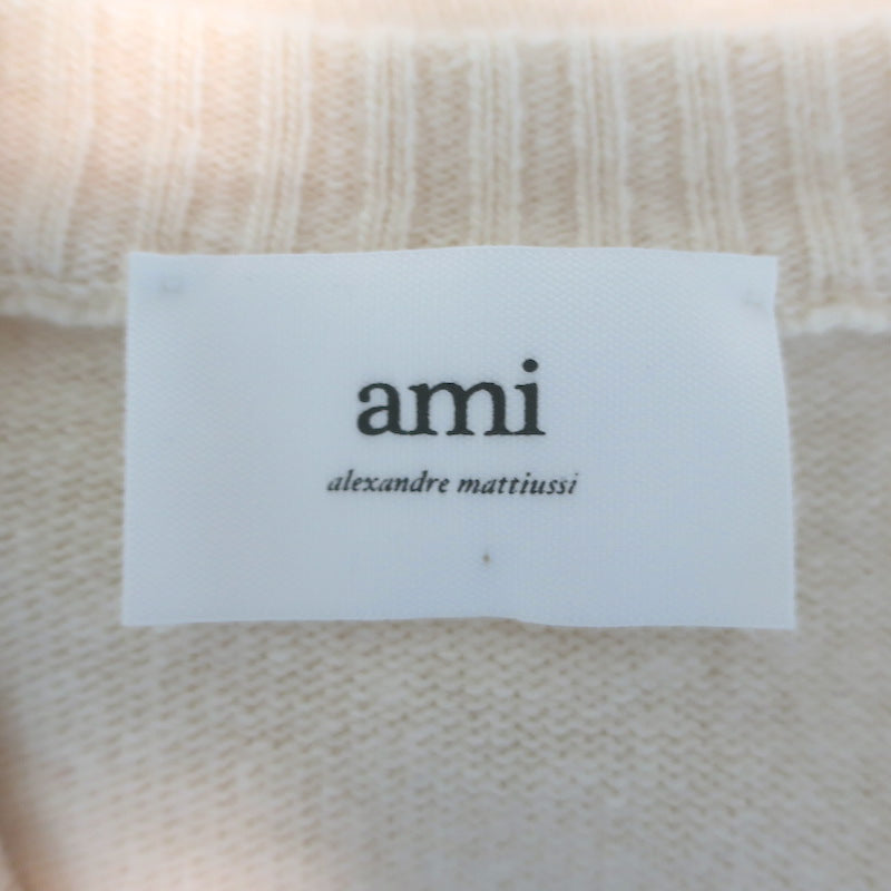 AMI Paris Ami De Coeur Embroidered Cardigan Cream Virgin Wool Size Large