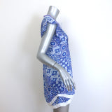 Poupette St Barth Sasha Fringed Mini Dress Blue Printed Viscose Size Extra Small