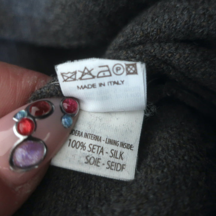 Brunello Cucinelli Leather-Buckle Coat Anthracite Wool-Cashmere Size 40