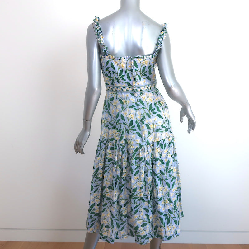 Agua by Agua Bendita Nispero Midi Dress Blue Gardenias Print Linen Size Medium