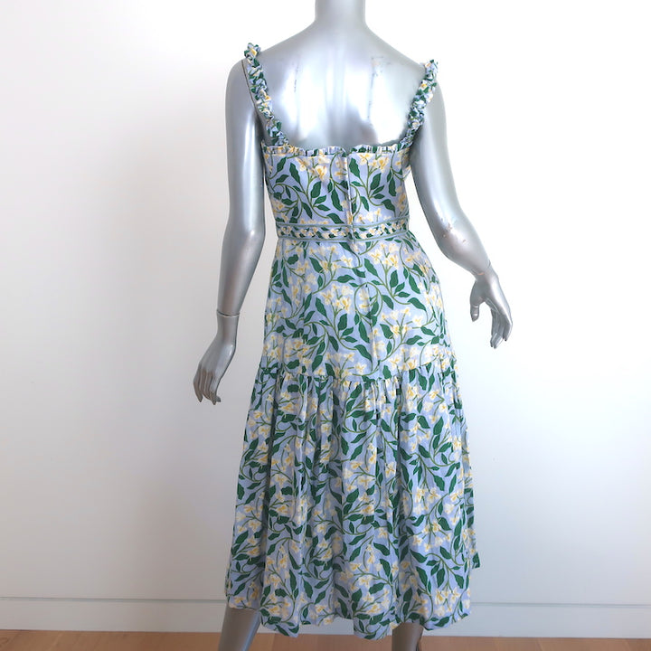 Agua by Agua Bendita Nispero Midi Dress Blue Gardenias Print Linen Size Medium