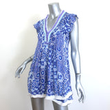 Poupette St Barth Sasha Fringed Mini Dress Blue Printed Viscose Size Extra Small