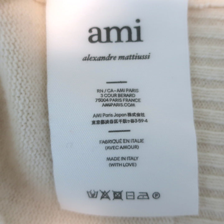AMI Paris Ami De Coeur Embroidered Cardigan Cream Virgin Wool Size Large