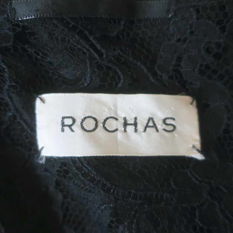 Rochas Jacket Black Lace-Trimmed Crepe Size 38