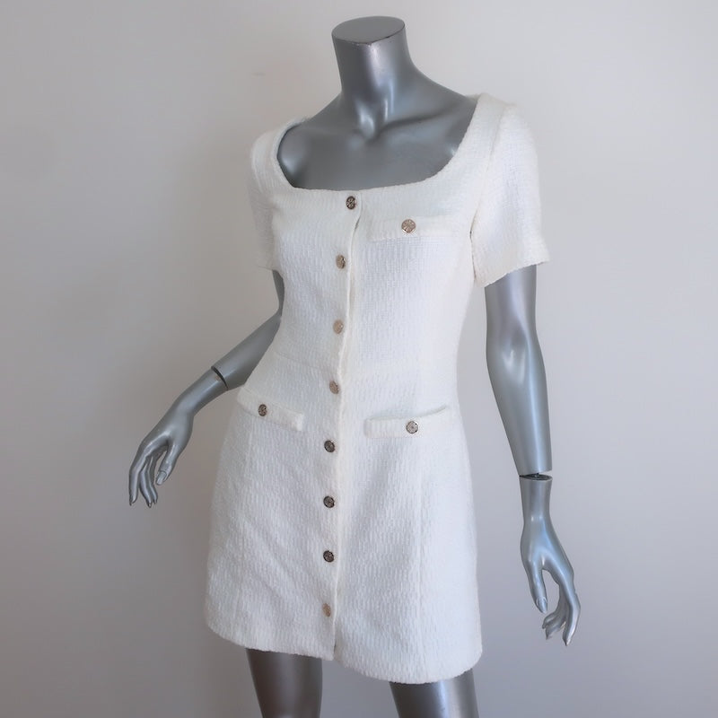 Maje Ralasila Tweed Button-Up Mini Dress Ecru Cotton-Blend Size 36 NEW