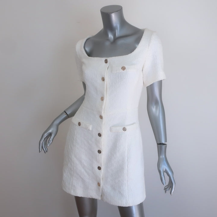 Maje Ralasila Tweed Button-Up Mini Dress Ecru Cotton-Blend Size 36 NEW