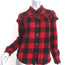 FRAME Ruffled Flannel Button Down Shirt Red Check Size Small Long Sleeve Top