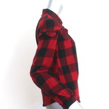 FRAME Ruffled Flannel Button Down Shirt Red Check Size Small Long Sleeve Top