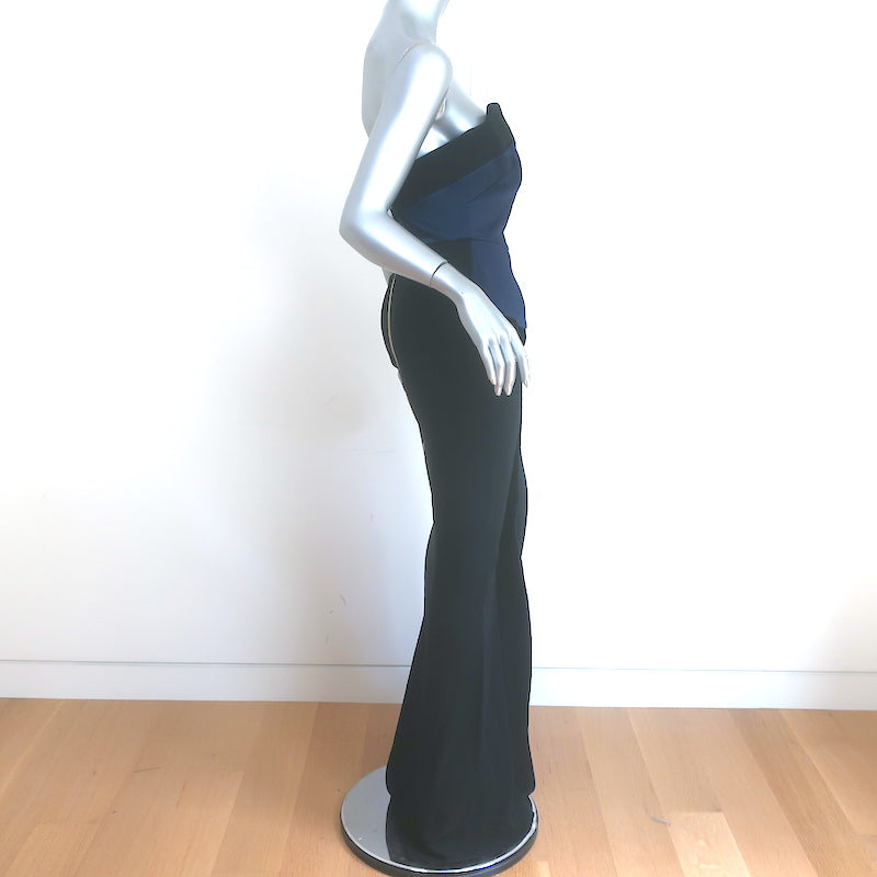 Roland Mouret Devey Strapless Peplum Gown Navy Satin &amp; Black Crepe Size US 6