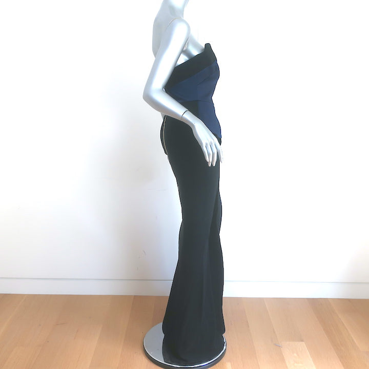 Roland Mouret Devey Strapless Peplum Gown Navy Satin &amp; Black Crepe Size US 6