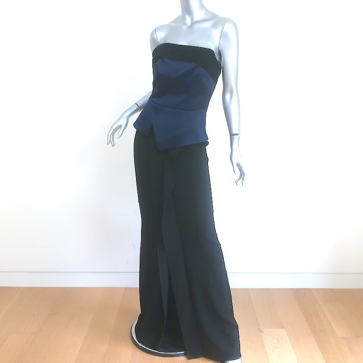 Roland Mouret Devey Strapless Peplum Gown Navy Satin &amp; Black Crepe Size US 6