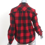 FRAME Ruffled Flannel Button Down Shirt Red Check Size Small Long Sleeve Top