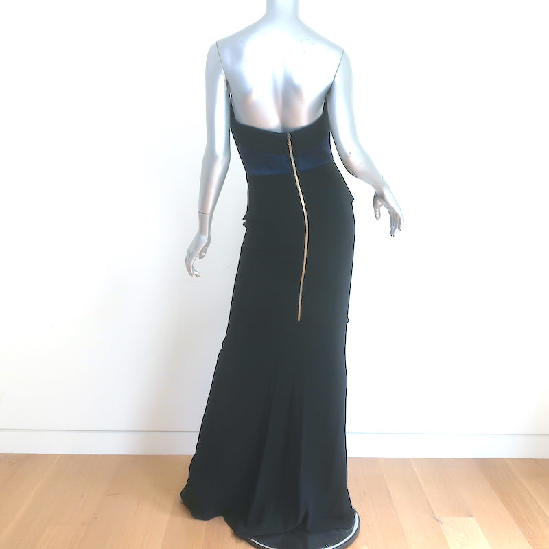 Roland Mouret Devey Strapless Peplum Gown Navy Satin &amp; Black Crepe Size US 6