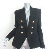 Balmain Double Breasted Blazer Black Virgin Wool Size 44