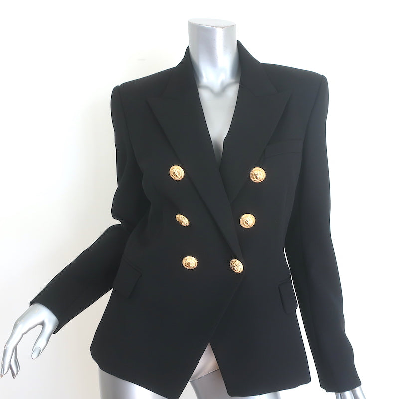 Balmain Double Breasted Blazer Black Virgin Wool Size 44