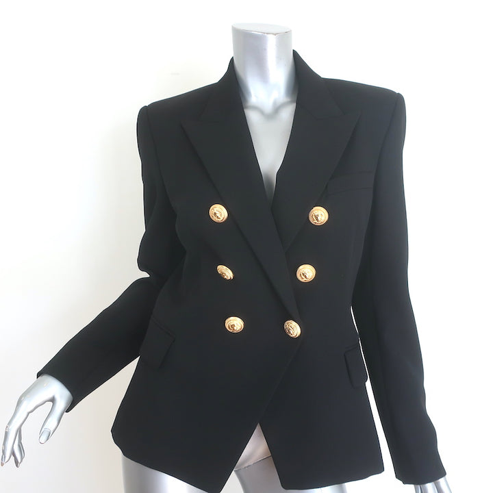 Balmain Double Breasted Blazer Black Virgin Wool Size 44