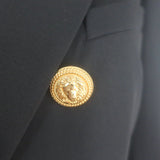 Balmain Double Breasted Blazer Black Virgin Wool Size 44