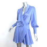 Zimmermann Long Sleeve Mini Wrap Dress Cornflower Silk Satin Size 0