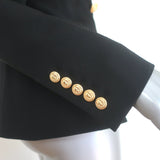 Balmain Double Breasted Blazer Black Virgin Wool Size 44