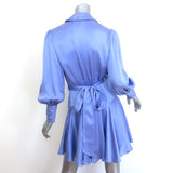 Zimmermann Long Sleeve Mini Wrap Dress Cornflower Silk Satin Size 0