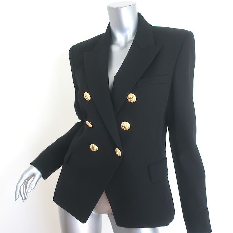 Balmain Double Breasted Blazer Black Virgin Wool Size 44