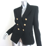 Balmain Double Breasted Blazer Black Virgin Wool Size 44