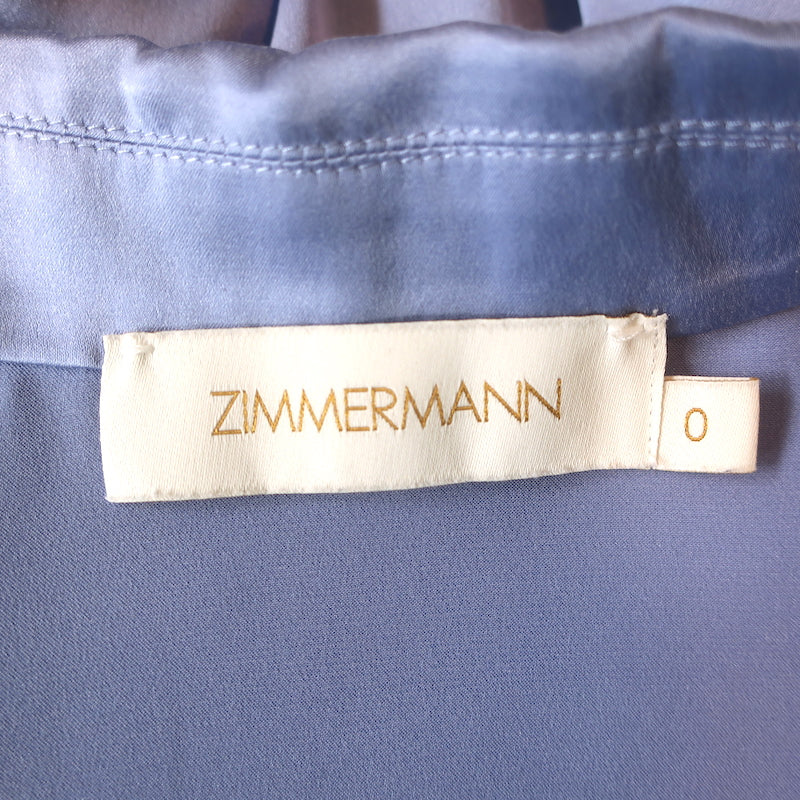 Zimmermann Long Sleeve Mini Wrap Dress Cornflower Silk Satin Size 0