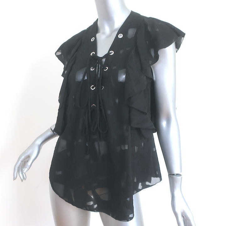 IRO Lace-Up Blouse Gilka Black Burnout Georgette Size 38 Sleeveless Top