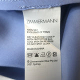 Zimmermann Long Sleeve Mini Wrap Dress Cornflower Silk Satin Size 0