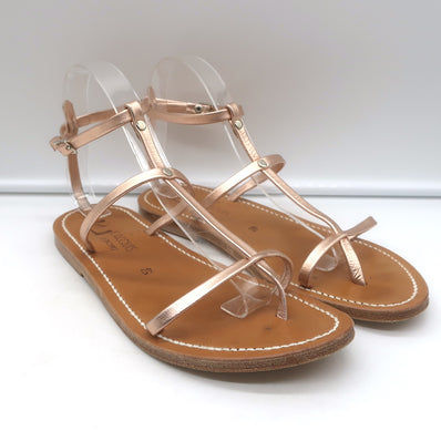 K. Jacques Gina Flat Gladiator Sandals Rose Gold Metallic Leather Size 40