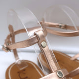 K. Jacques Gina Flat Gladiator Sandals Rose Gold Metallic Leather Size 40