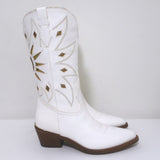 Partlow Abigail 55 Metallic-Embroidered Cowboy Boots White Leather Size 40.5 NEW